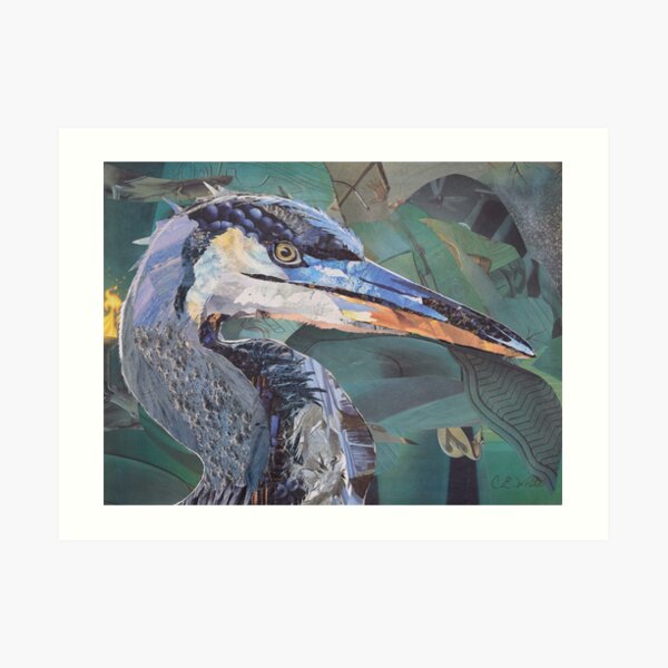 Blue Heron Art Collage by C.E. White Art Print