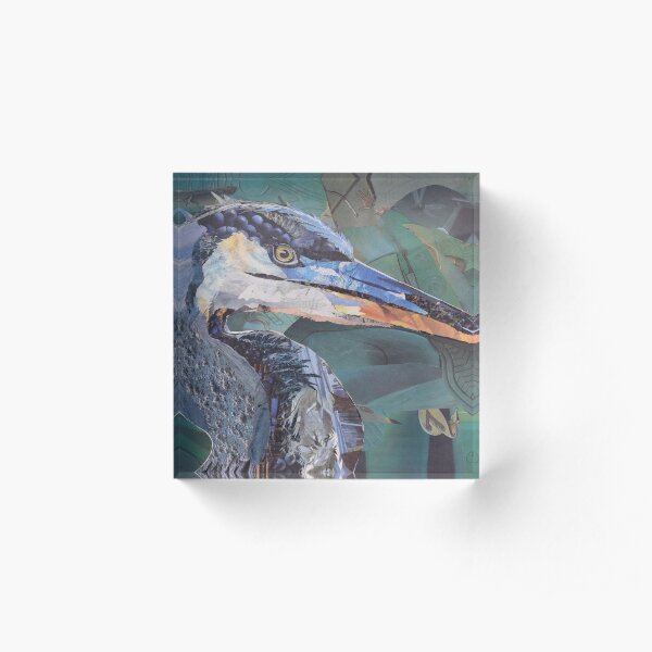 Blue Heron Art Collage by C.E. White Acrylic Block