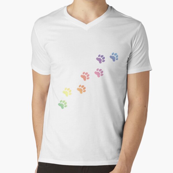 Rainbow Dog tracks, dog footprint, dog paw, dog, doggy, paw print, animal step, dog step, animal tracks, cute paw V-Neck T-Shirt