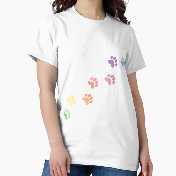 Rainbow Dog tracks, dog footprint, dog paw, dog, doggy, paw print, animal step, dog step, animal tracks, cute paw Classic T-Shirt