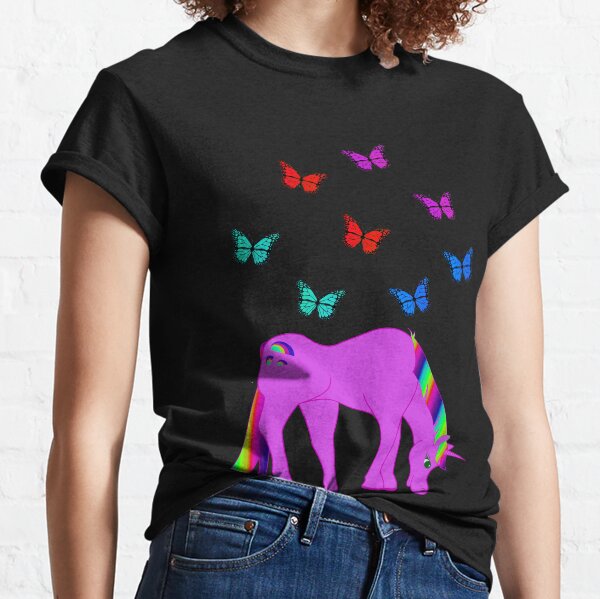 Purple Unicorn, Rainbow Hair and Butterflies, RBSSP Classic T-Shirt