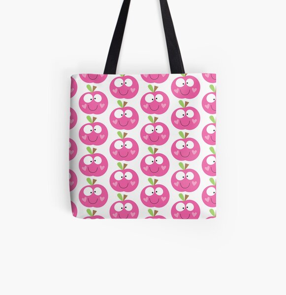 Happy Apple Pink All Over Print Tote Bag