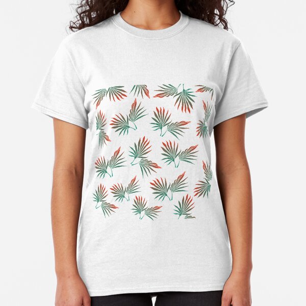 Tropical leaves, pal leaves, tropical leaf, palm leaf, tropical pattern, green and orange Classic T-Shirt