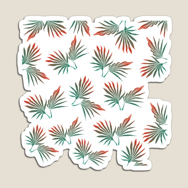 Tropical leaves, pal leaves, tropical leaf, palm leaf, tropical pattern, green and orange Magnet