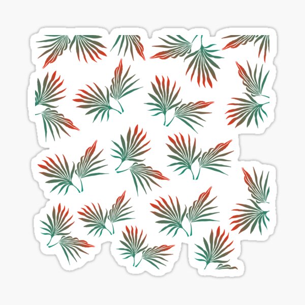 Tropical leaves, pal leaves, tropical leaf, palm leaf, tropical pattern, green and orange Sticker