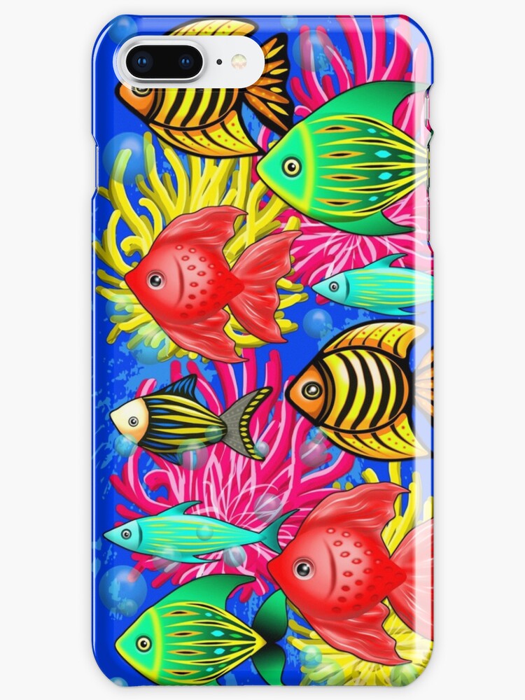 Thumbnail 1 of 4, iPhone Case, Fish Cute Colorful Doodles  designed and sold by BluedarkArt.