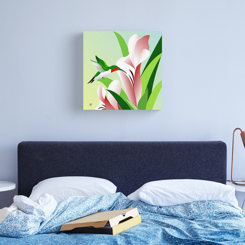Ruby Throated Hummingbird Art Canvas Print