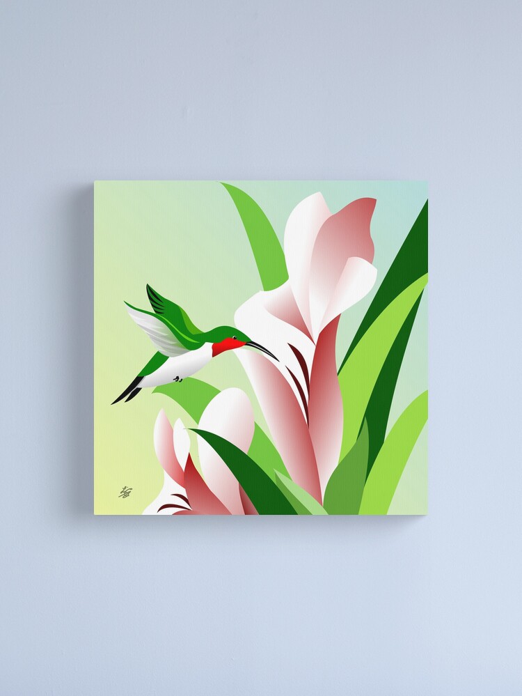 Alternate view of Ruby Throated Hummingbird Art Canvas Print