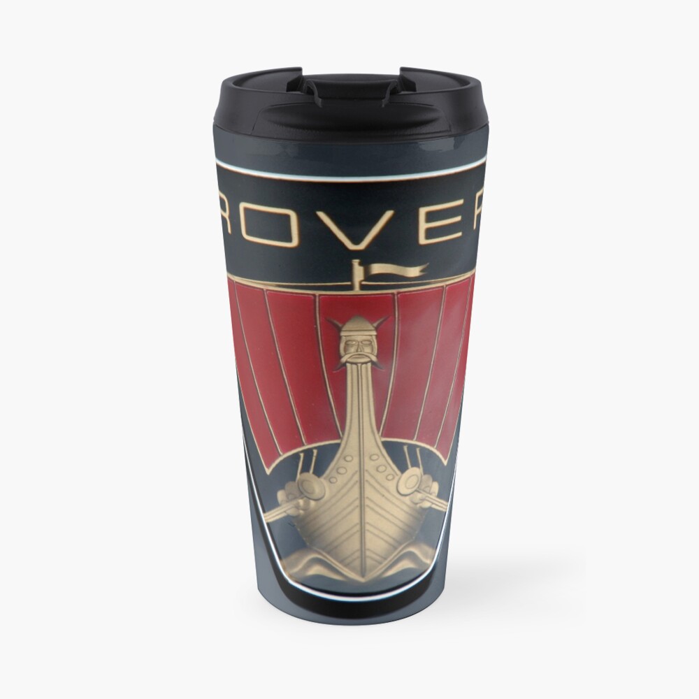 Classic Rover P6 Viking ship badge (black background) Travel Mug