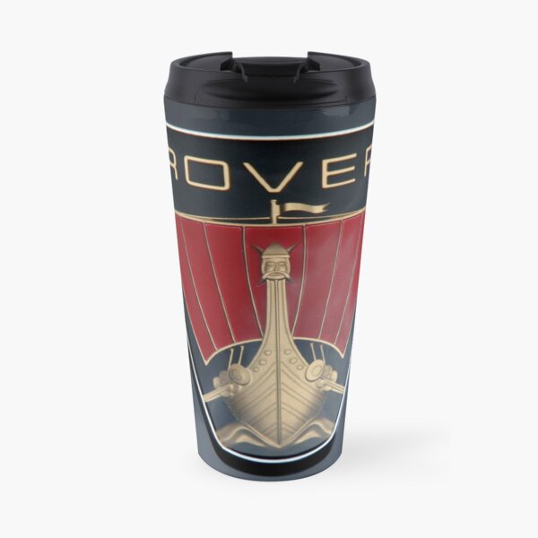 Classic Rover P6 Viking ship badge (black background) Travel Mug
