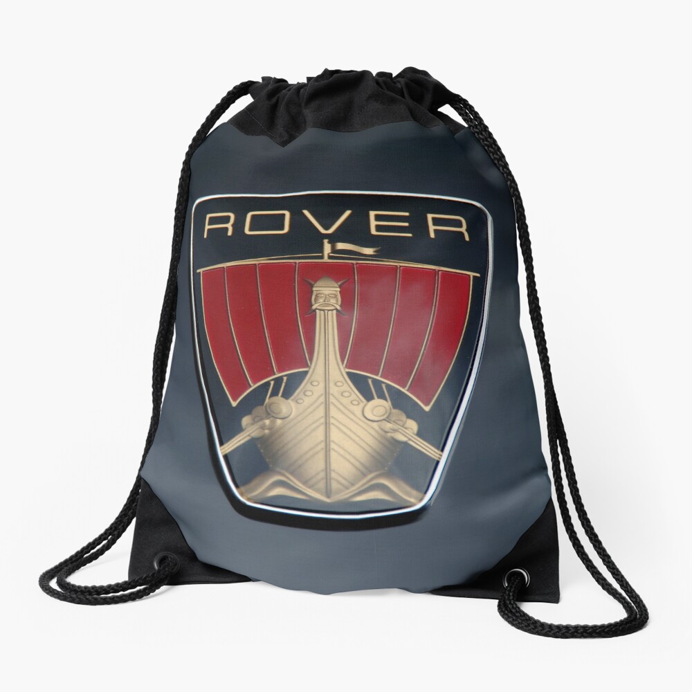 Classic Rover P6 Viking ship badge (black background) Drawstring Bag