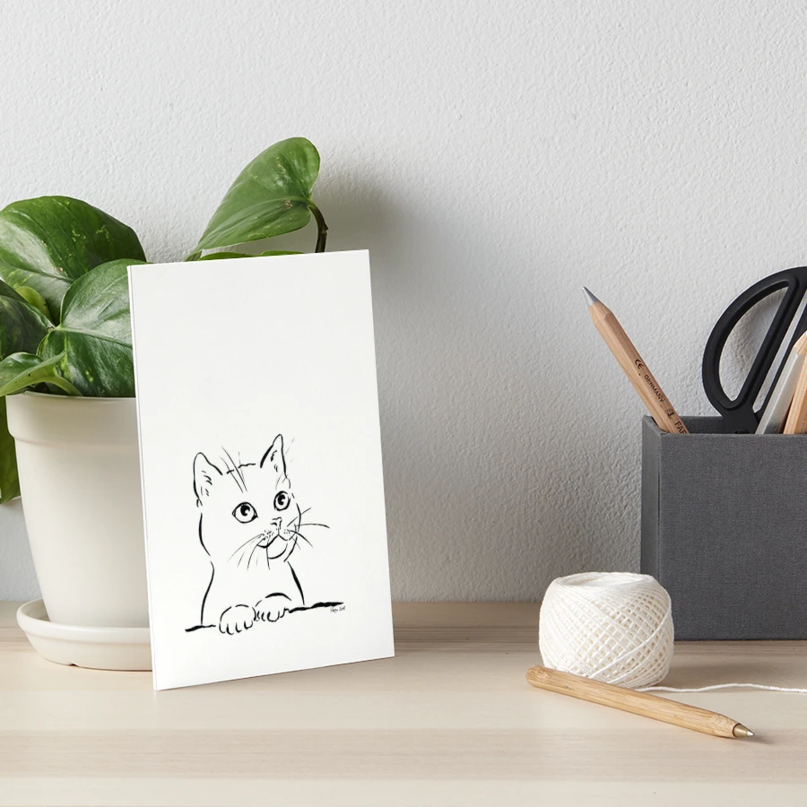 Cute Cat Pen And Ink Drawing Art Board Print for Sale by Karen Kaspar