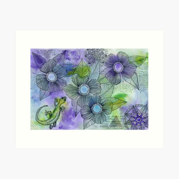 Molch zwischen den Blumen Kunstdruck