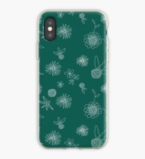 Garden Pattern in White on Dark Teal iPhone Case