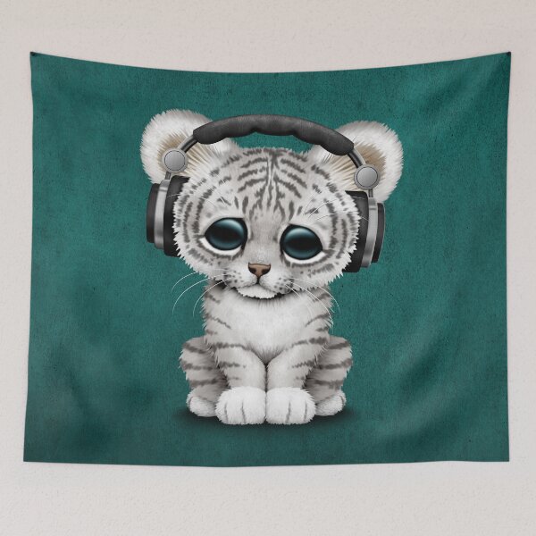 Item preview, Cute Baby White Tiger Deejay Wearing Headphones designed and sold by JeffBartels.