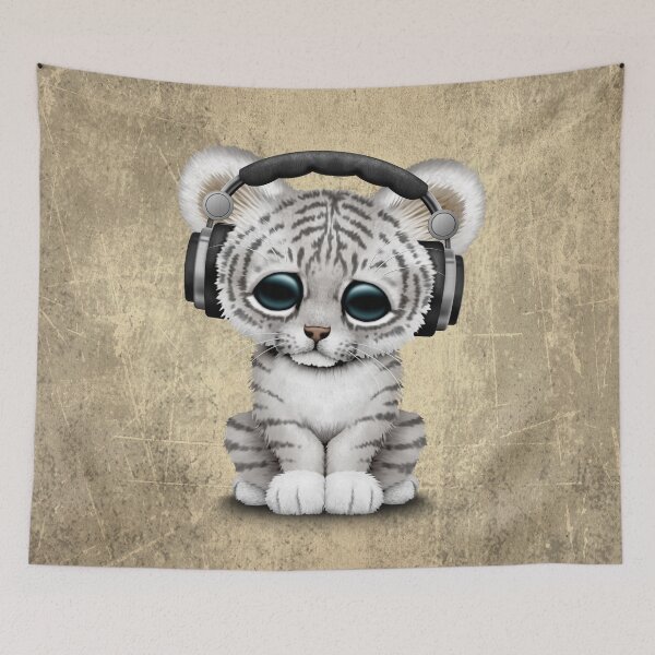 Item preview, Vintage Baby White Tiger Deejay Wearing Headphones designed and sold by JeffBartels.