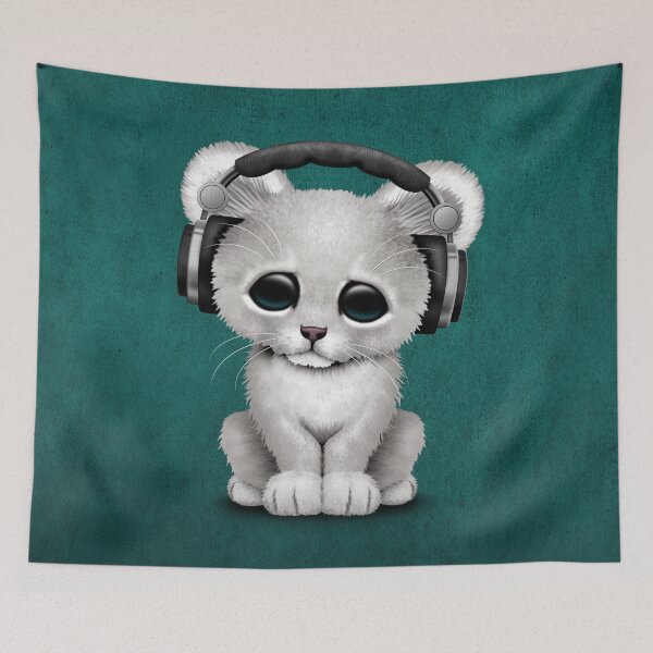 Item preview, Cute Baby White Lion Deejay Wearing Headphones designed and sold by JeffBartels.