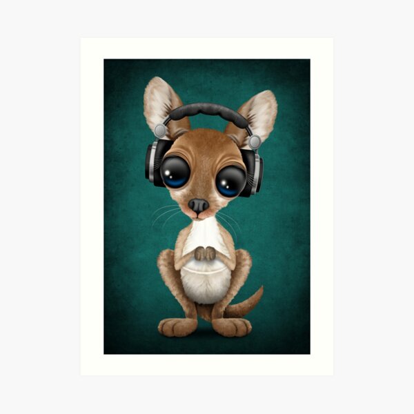Cute Baby Kangaroo Deejay Wearing Headphones Art Print