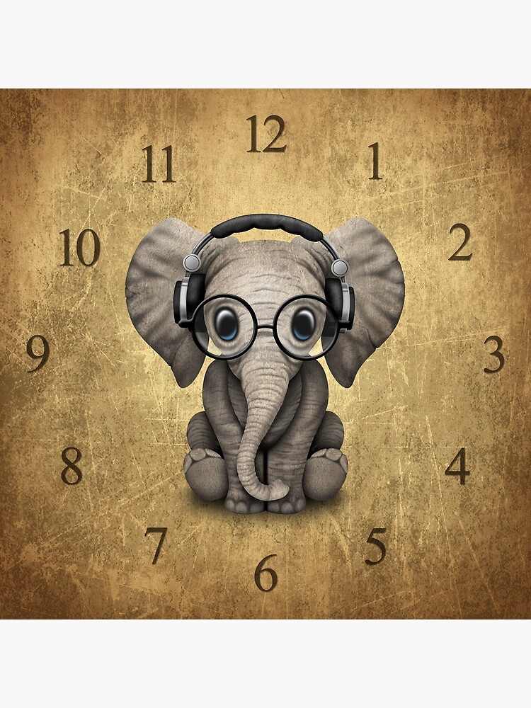 Cute Baby Elephant Dj Wearing Headphones and Glasses by JeffBartels