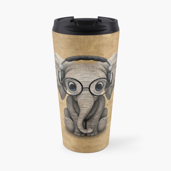 Cute Baby Elephant Dj Wearing Headphones and Glasses Travel Coffee Mug