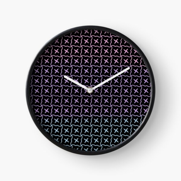 Curvy Grid Pattern Pastel on Black Clock