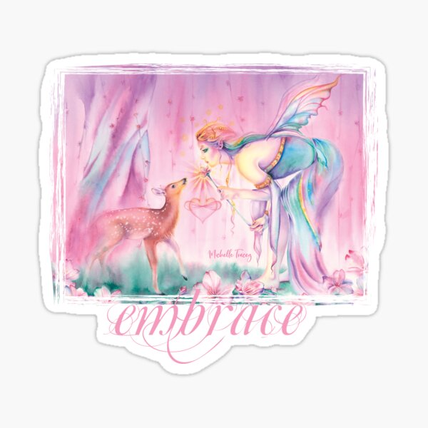 Sienna and the Deer Embrace the Cherry Blossom Tree Sticker