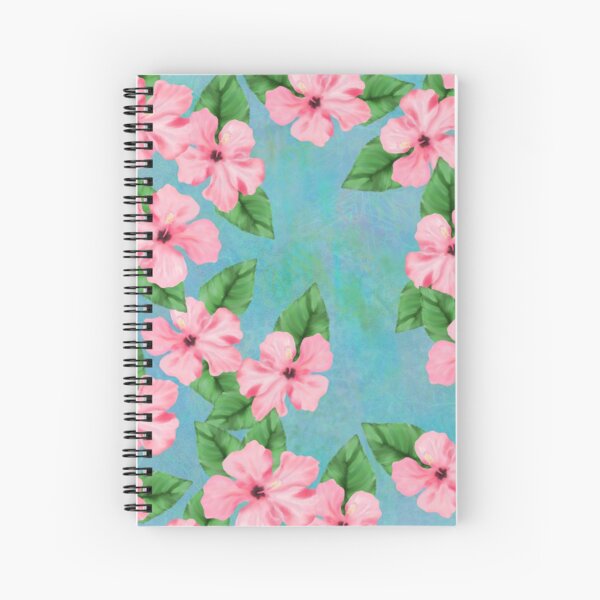 Tropical Hibiscus Print Pink and Blue Spiral Notebook