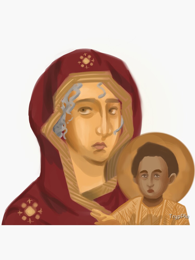 "Baby Jesus and Mother Mary Christian Icon Art" Sticker for Sale by