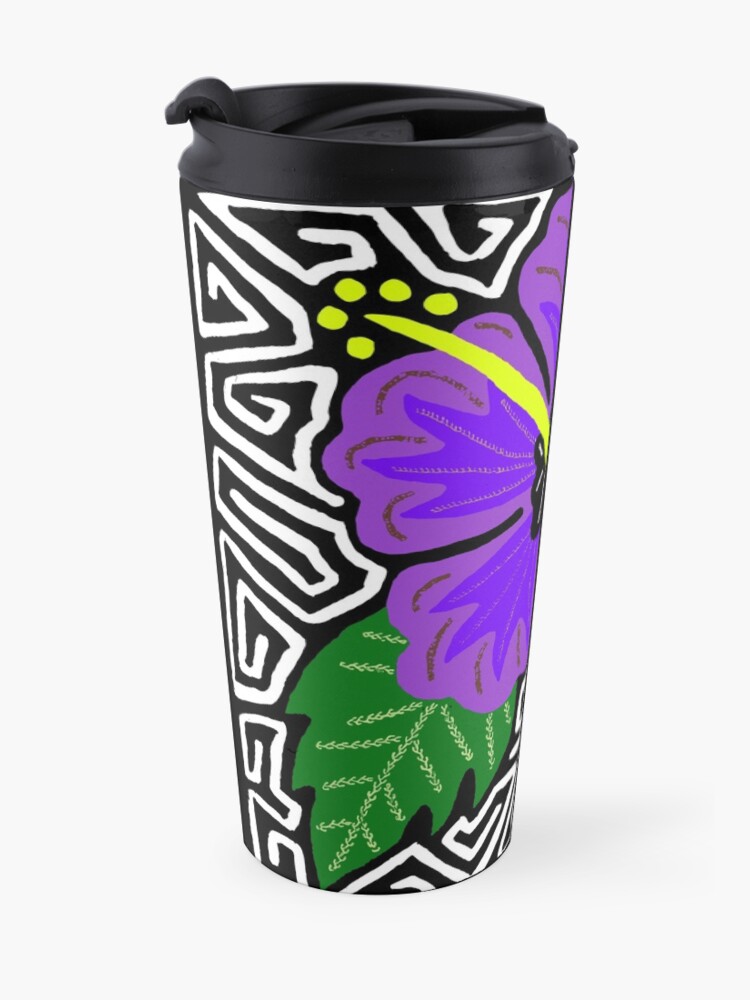 Alternate view of Purple hibiscus w/ swirl mola Travel Mug
