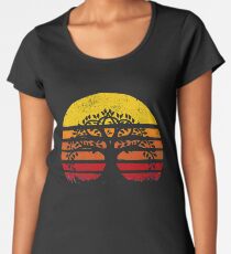 Baum des Lebens Yoga Retro Sonnenuntergang Sun Silhuette Baum des Lebens Yggdrasil Spirituelle Buddhismus Meditation Zen Spiritualität Premium Rundhals-Shirt