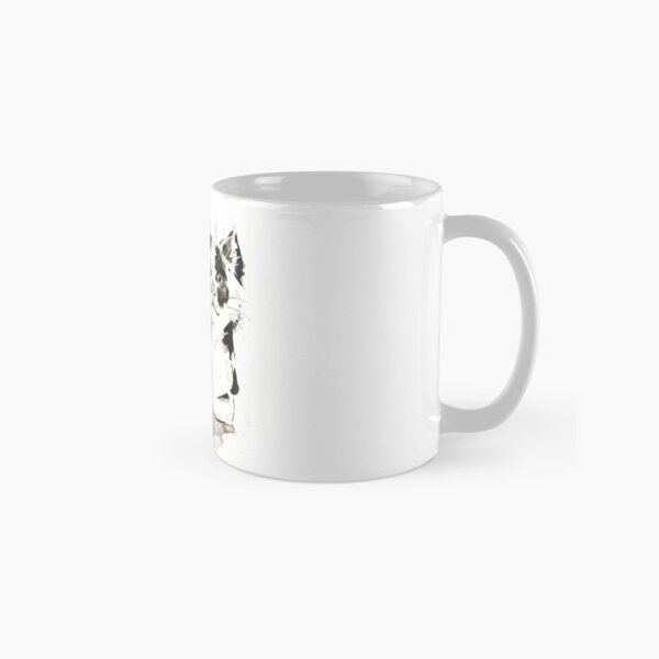 petit chat chaton mignon papillon noir et blanc art style japonais encre de chine oeuvre réalisé à la main Mug classique