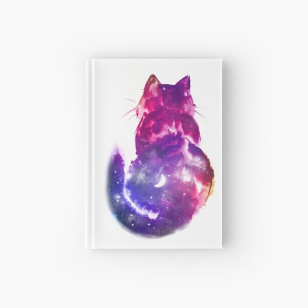 chat mignon nuit galaxy coloré nuit dos cat night cute aquarelle original art style japonais Carnet cartonné