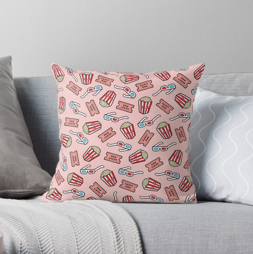 Movie Pattern in Pastel Pink Throw Pillow