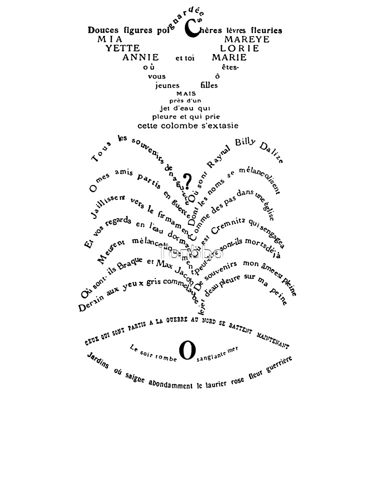 T Shirt Enfant Calligramme De Guillaume Apollinaire Intitule La Colombe Poignardee Et Le Jet D Eau Par Tonbbo Redbubble