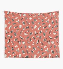 Red and Black Abstract Cut Out Shapes Wall Tapestry