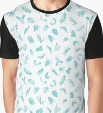 Light Blue and White Abstract Cut Out Shapes Graphic T-Shirt