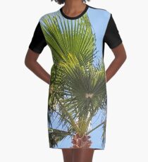 Colours of Crete 1 - Palm Tree with clear blue sky Graphic T-Shirt Dress