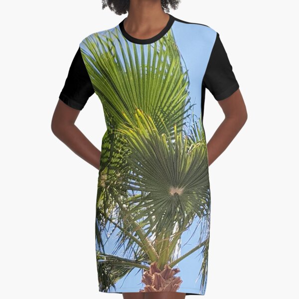 Colours of Crete 1 - Palm Tree with clear blue sky Graphic T-Shirt Dress