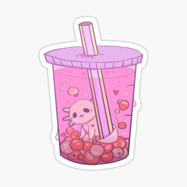 Vista previa del artículo con la obra «Strawberry Boba Tea Axolotl», diseñado y vendido por berryiced.