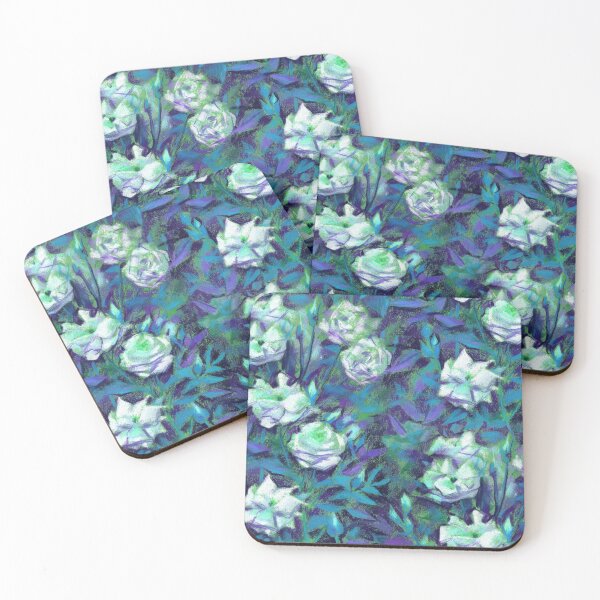 Item preview, White Roses, Blue Leaves Vintage Retro Floral Pattern designed and sold by Julia Khoroshikh.