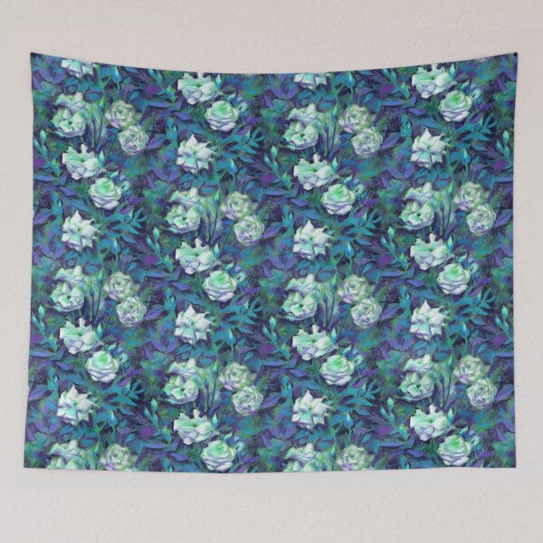 Item preview, White Roses, Blue Leaves Vintage Retro Floral Pattern designed and sold by Julia Khoroshikh.