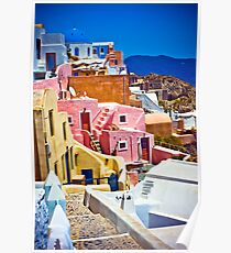 bunte Häuser auf Santorini Poster