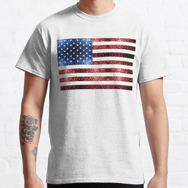 USA flag red blue faux sparkles glitters Classic T-Shirt