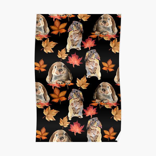Rabbits and autumn leaves Poster