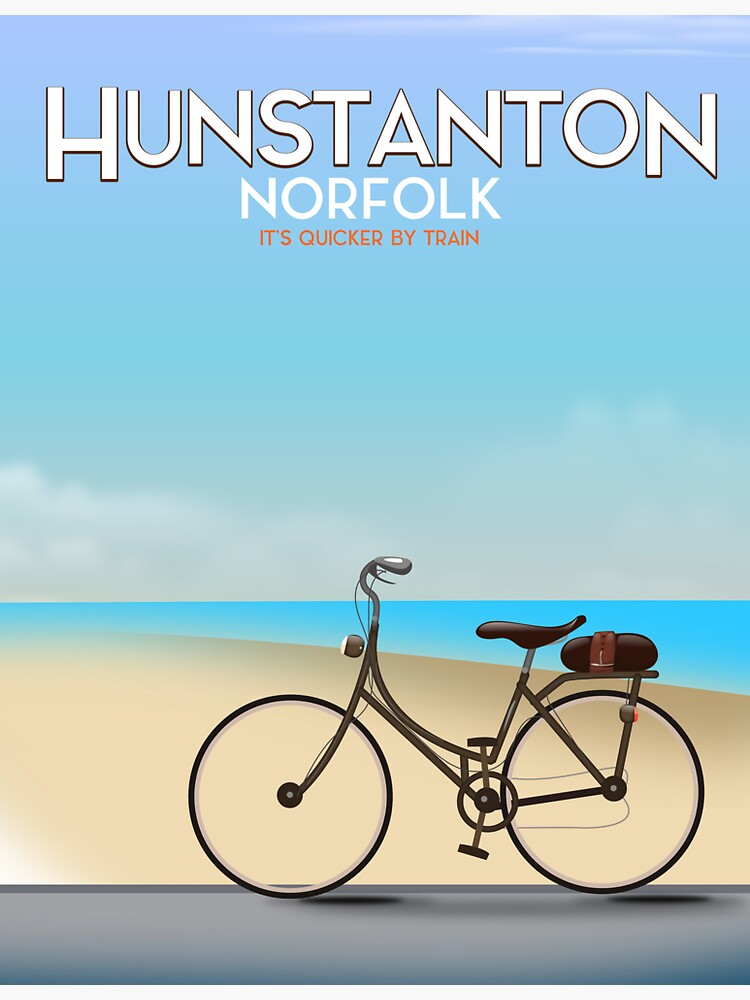 "Hunstanton norfolk bike travel poster." Sticker for Sale by