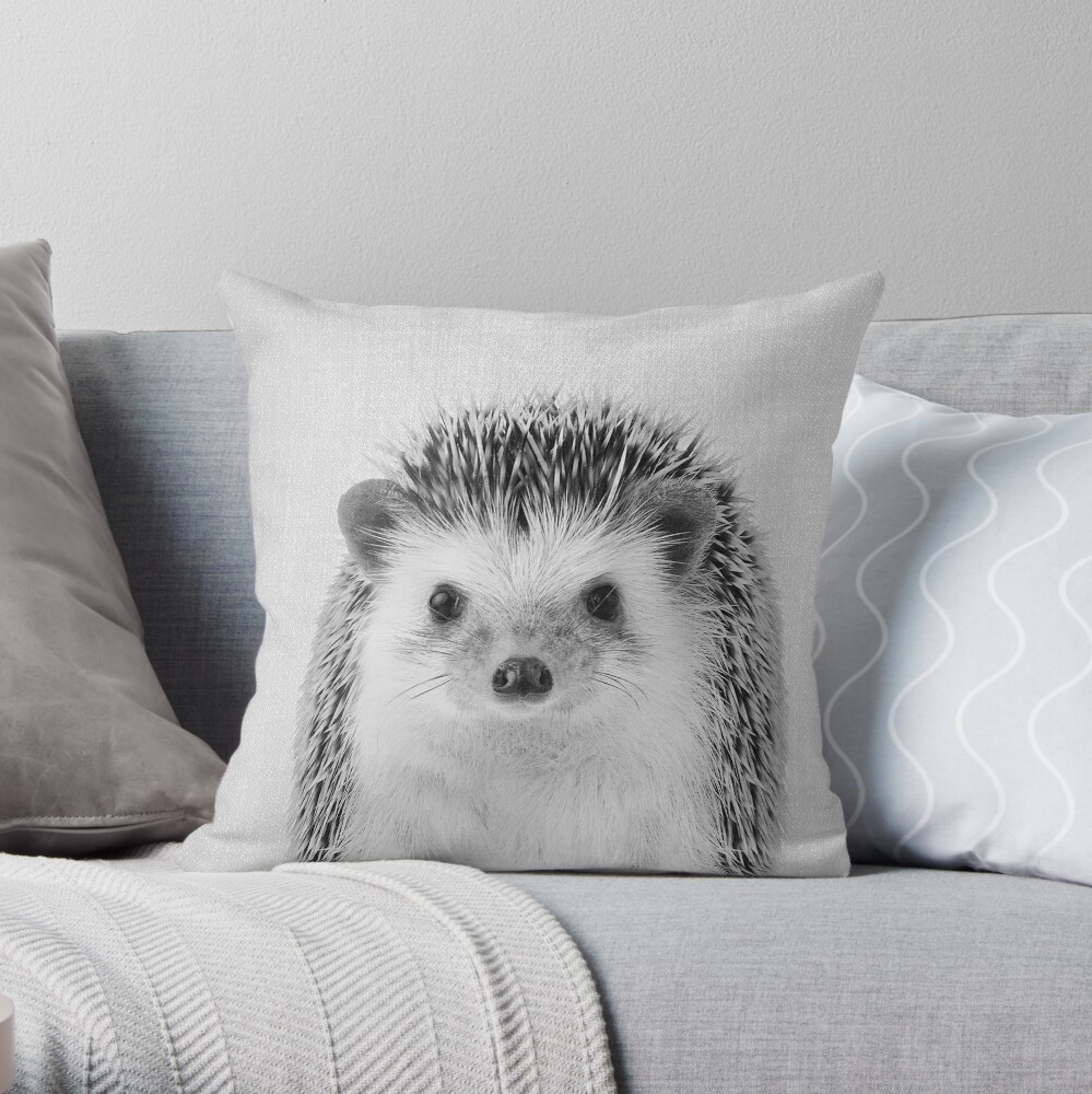 Hedgehog - Black & White Throw Pillow