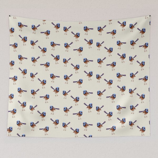 Item preview, Blue Wrens on Crema designed and sold by ThistleandFox.