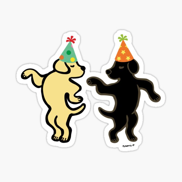 Yellow Labrador and Black Labrador Birthday Party Dancing Sticker