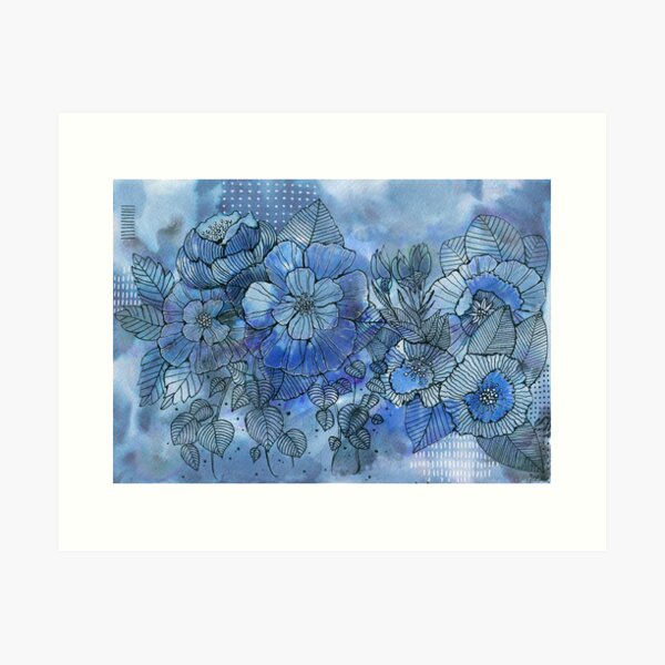 Blumen in Blau Kunstdruck