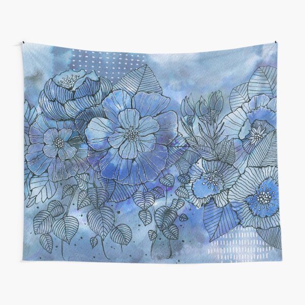 Blumen in Blau Wandbehang